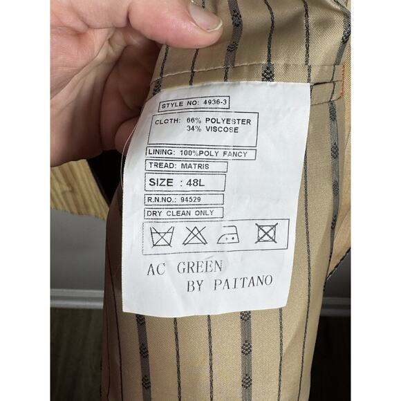 Valentino Ferrel Superior 150’s Beige Pinstripe Suit Jacket 48L / Pants 43L - Picture 7 of 12